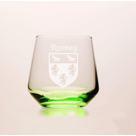 Rooney Irish Coat of Arms Green Tumbler Glasses - Set of 4 (Sand Etched)
