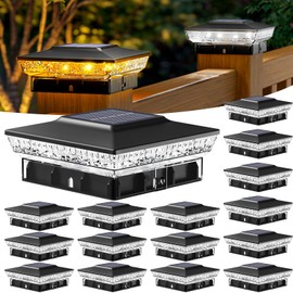 btfarm 4x4 Solar Post Cap Lights Outdoor, 16 Pack Deck Fence Post Lights Solar Powered, 2 Modes 16 LED Black Waterproof Outside Light Fit 4x4 3.5x3.5 Wooden/Vinyl for Porch Patio Garden