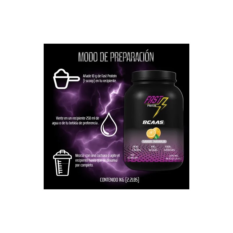 Aminoácidos Bcaas Fast Protein 1 Kg Sabores 100 Servicios