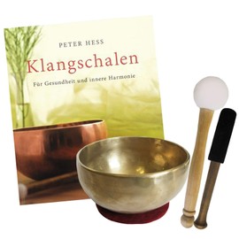 Therapy 70192-14 Sound Bowl 500-600 g + Peter Hess Book 5-Piece Universal Bowl Handmade Nepal 2 x Clapper + Accessories