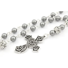 Anglican Prayer Beads with Dark Gray Pearls with Ornate Cross, Anglican Rosary, Pearl Prayer Beads, Custom Rosary