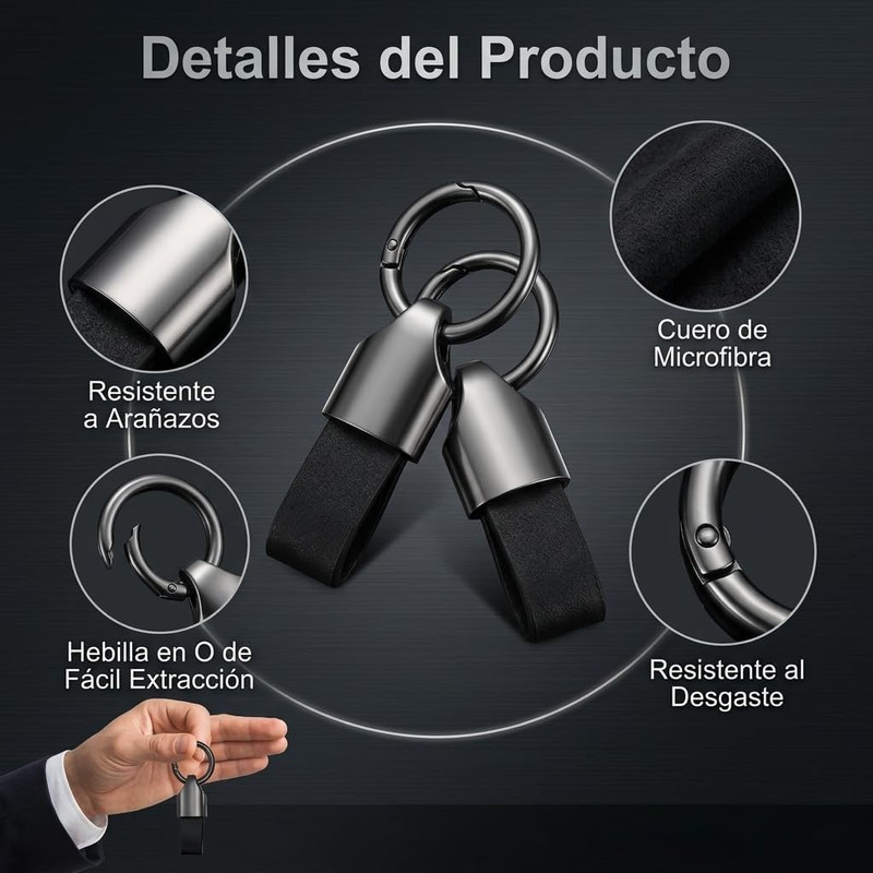 Llavero para Auto Hombre, Llaveros de Acero y Cuero Desmontable