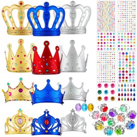 12 Pieces Foam Princess Tiaras Crown for Kids 928 Pieces Gem Stickers 12 Gem Rings Craft Making Kits Birthday Party Favors