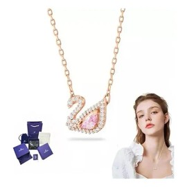 Collar De Cisne Pequeño De Oro Rosa De Plata De Ley Para Muj