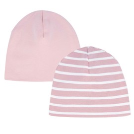 FORUHOO Baby Beanie for Boys Girls Toddler Hat Autumn Winter Set of 2, Two-layer: pink+pink stripes