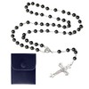 Catholic Rosary, Artificial Pearls Rosario Necklace with Retro Cross, Rosary Necklace, Communion Chain, Girl, Faith Pearl Rosary Boy, with Velvet Gift Bag for Christening, Communion, Wedding (Black)