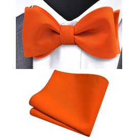 Gusleson Burnt Orange Self Tied Bow Tie for Wedding Mens Solid Silk Orange Bow tie Handkerchief Set (UK0685-06)