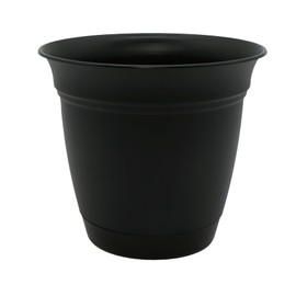 The HC Companies Eclipse Round Planter with Saucer - Outdoor & Indoor Plant Pot with Drainage Holes - Lightweight, UV-Resistant Plastic Pots for Plants, Flowers & Herbs (16" Black, Pack of 1)