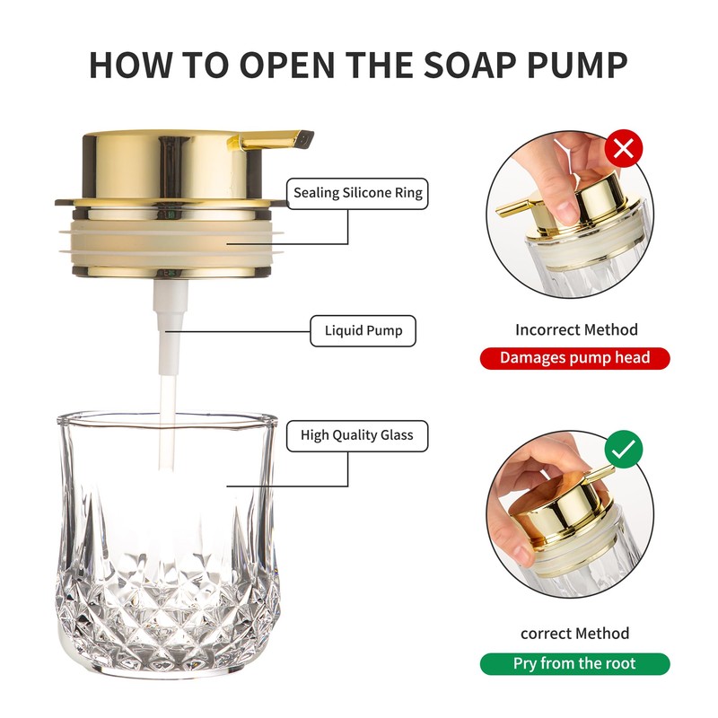 Glass Soap Dispenser,Bathroom Hand Liquid Soap Dispensers,Refillable Dish Soap Dispenser