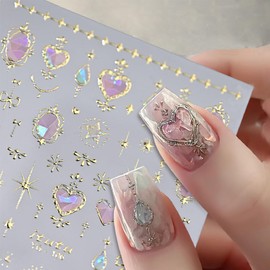 3 Sheets Star Nail Art Stickers 5D Embossed Self-Adhesive Star Heart Nail Stickers Colorful Bow Heart Dopamine Designs Summer Stickers Cute Nail Decals for Women Girls Acrylic Nails Decorations