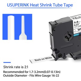USUPERINK 2 Pack Compatible for Brother P-Touch HSe-211 HSe211 HS-211 HS211 Black on White 5.8mm 0.23'' Heat Shrink Tubing Label Tape for Wire Cable use in PT-D600 P700 P750W P900 Label Printer