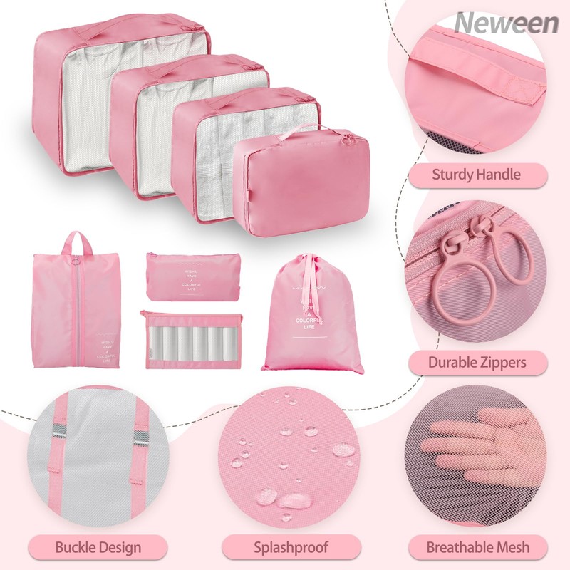 Neween 8 Set Packing Cubes, Travel Storage Bags Multifunctional Clothing