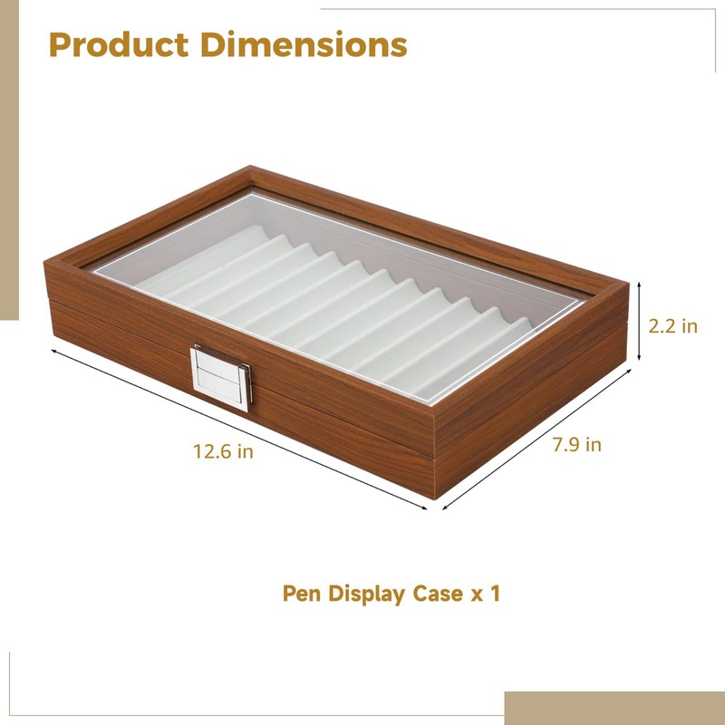 Pen Display Box, Elegant Walnut Fountain Pen Storage Case, 12