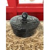 Handmade Talavera Tortilla Warmer, Black Ceramic Tortilla Storage Canister, 8.5-Inch