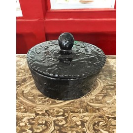 Handmade Talavera Tortilla Warmer, Black Ceramic Tortilla Storage Canister, 8.5-Inch Mexican Pottery