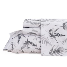 JSD Boho Floral Sheet Set Twin Size, 3 Piece Grey Herbs Ferns Printed Microfiber Bed Sheets Deep Pocket