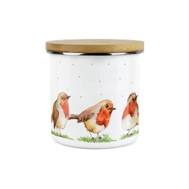 Purely Home English Robins Storage Canister - White Metal Enamel Kitchen Food Storage Container