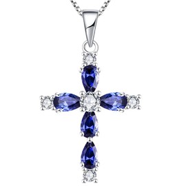 YL Cross Necklace 925 Sterling Silver 12 Birthstone Cubic Zirconia Crucifix Pendant Gifts for Women Mum 45-48 cm, Silver, Tanzanite
