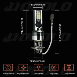 HOCOLO A Ice Blue White Fog Light DRL 8000K 6000K LED Bulbs-H7 H8 H3 H4 H1 9005 9006 2504 5202 (A-H3-Fog/DRL, Ice Blue Lighting)