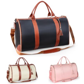 Travel Garment Bag Stylish Large PU Leather Suit Bag Convertible Garment Bags for Travel with Shoe Pouch 2 in 1 Foldable Duffle Bag