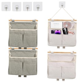 Nizirioo Wall Hanging Storage Bag: Pack of 4 Hanging Bag Hanging Storage with 3 Compartments, Foldable Storage Baskets, Wall Organiser with Sticky Hooks, Hanging Bag Wall for Home, Office, Bathroom