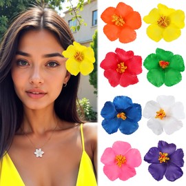8 Pcs Hawaiian Hair Clip Tropical Hibiscus Hair Clip Bohemian Style Artificial Flower Hairs Clips for Women Girls Bride Wedding Beach Party Vacation Essential Accessories