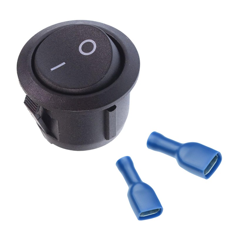 On/Off Round Rocker Switch + Female 6.3mm Spade Connectors SPST