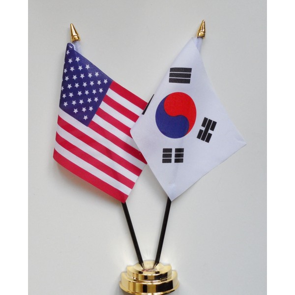1000 Flags United States of America & South Korea Friendship Table Flag Display 25cm (10")