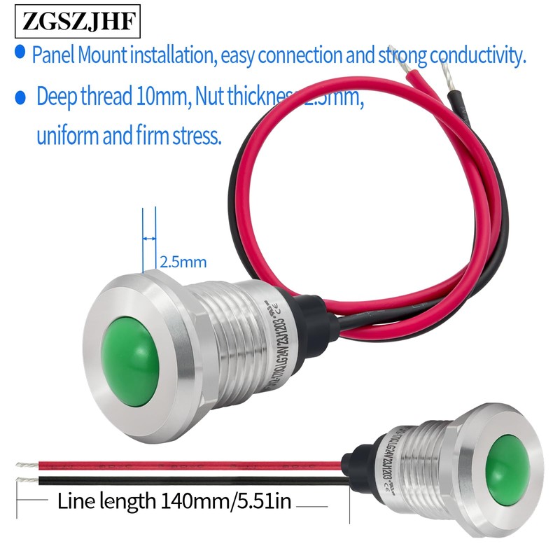 UL Listed Indicator Light 12mm 0.47" LED Lamp with 140mm
