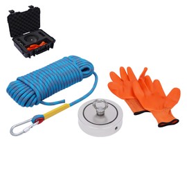4000LB Magnet Fishing Kit, Double Sided Fishing Magnet Super Strong - Includes Case, Rope, Gloves Fishing Magnet for Retrieving Items in River, Lake, Beach, Lawn - 5.35" Diameter