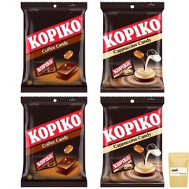 Kopico Coffee Candy & Cappuccino Candy Set of 4 KOPIKO Coffee Candy 1 Bag 3.5 oz (100 g) + Nirai Original Food Storage Pack