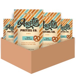 Vanilla Bean Flavor Pretzels – 4 Oz Gourmet Snack, Crunchy Bite-Sized Treats with Rich Butter Toffee Coating – Perfect for Sharing & Indulging (Pack of 4)