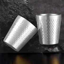TIICOO Stainless Steel Cups 4 Packs 10oz/300ml Stackable Double Wall Insulated Metal Shatterproof Cups Titanium-Plated Diamond Textured Surface Heat Resistant Dishwasher Safe (Silver - 4 Packs)