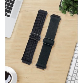 TUCOMO 2 Pack Braided Stretchy Nylon Watch Bands Compatible with Garmin Vivoactive 4S/Venu 2S/Venu 3S/Vivomove 3S, 18mm Loop Elastic Fabric Straps for Garmin Forerunner 255S/Forerunner 265S Women Men