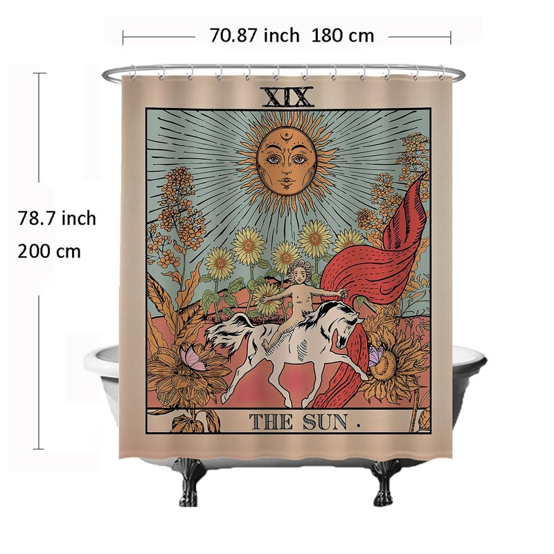 Ulticool Shower Curtain - Sun Nature Flowers Tarot Horoscope Vintage
