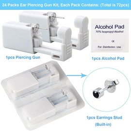 Ear Piercing Gun Kit - Judero 72Pcs Disposable Ear Piercing Kit Including 24Pcs Self Ear Piercing Gun with 24Pcs Built-in Earrings Stud and 24Pcs Clean Tools for Ear Cartilage Piercing Kit