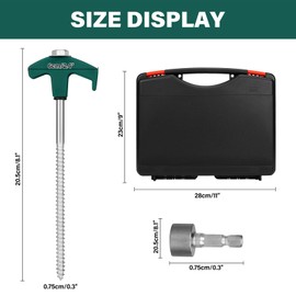 18 Tent Stakes Heavy Duty Metal Tent Stakes Screw in Camping Stakes with Luminous Head Ground Anchor Pegs Threaded Tent Spikes with Hex Head Driver and Storage Box, Green