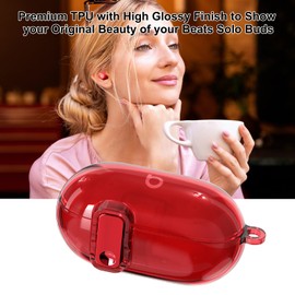 Aircawin for Beats Solo Buds Case Clear with Secure Lock 2024,Shockproof Soft Transparent TPU for Beat Solo Buds Cover with Keychain and Cleaning Pen for Girl Men Women-Red