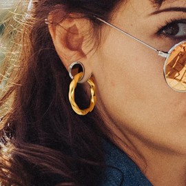 LADEMAYH 2Pcs Stainless Steel Ear Weights & Hangers Gauge Earrings - Perfect Fit for 6g to 1inch, Heart, Hoop Design Dangle Gauges for Unique Pierced Ears Looks, 04mm=6g, Stainless Steel, no gemstone