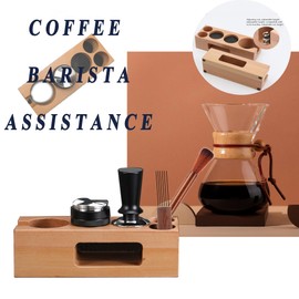 Espresso Accessories Kit 5-PCS Including 51mm Wooden Portafilter Station Organizer | 51MM Coffee Distributor | 51MM Tamper Press | WDT Stirrer Needle | Coffee Mat Brush, Espresso Tools Kit Choice