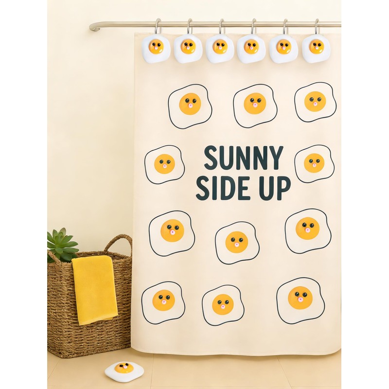 12 Pcs Fried Egg Shower Curtain Hooks, Cute Resin Decorative