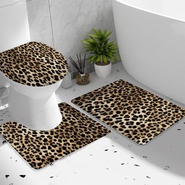 AEMBEE Leopard Print Bath Mat Cheetah Wild Safari Skin Powerful Animal Big Cat Panthera Wildlife Fur Modern Art 3 Piece Bathroom Mat Rug Sets,17.8"x29.5"Bath Mat,Toilet Seat Cover, U-Shaped Toilet