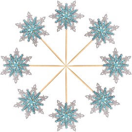 Confeti! Paquete de 24 adornos de copos de nieve congelados para cupcakes de doble capa, plata y azul, diseño de invierno, para baby shower, niños, fiesta de cumpleaños, Navidad, decoración de