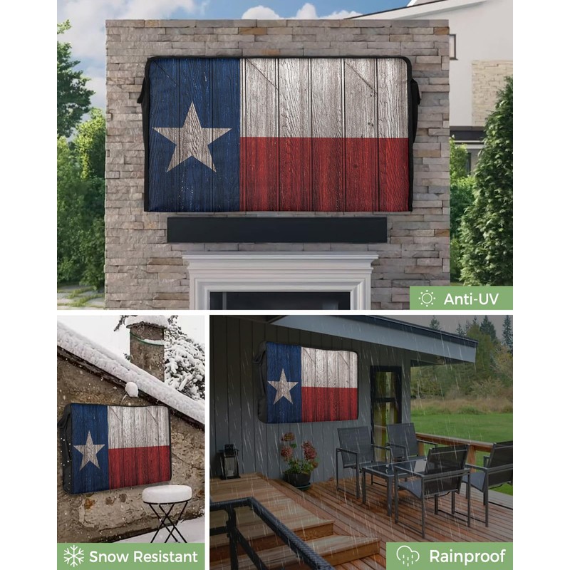 Outdoor TV Cover - Vintage Wood Texas Flag Waterproof and