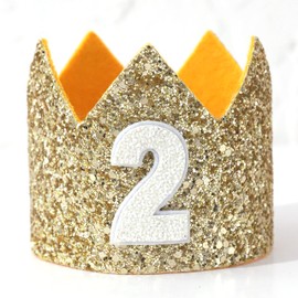 LINGANA - Sombrero de corona de 2º cumpleaños hecho a mano, color primario, regalo de fiesta para niños y niñas