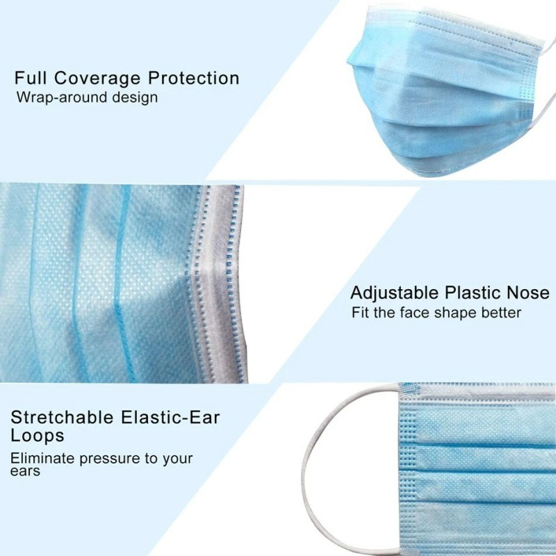 ymbuy 50 Pcs Kids Children Blue 3-Ply Disposable Face Mask