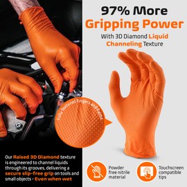 Protectmate Orange Heavy Duty Nitrile Gloves - 8 Mil Textured Nitrile Gloves Disposable Latex Free (50, Small)