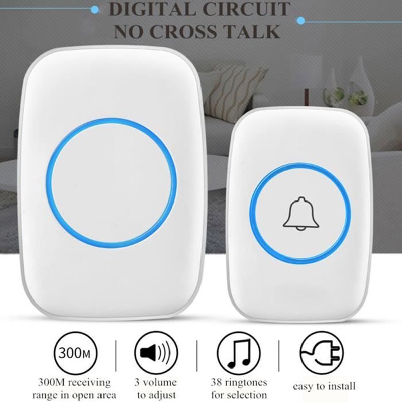 Wireless Doorbell Waterproof Wireless Chime Door Chime with 3 Volume