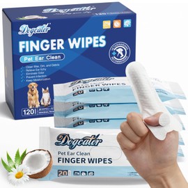 Dogcator Dog Finger Wipes, 120 Count Ear Cleaner for Dogs Cats Bathing Wipes, Pet Dental Clean Finger Wipes, Natural Puppy Eye Wipes | Soothes Itchy Dry Skin, Coconut Scent Dog Ear Infection Treatment