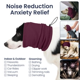 Nanaki Calming Hoodie Dog Ear Cover Dull Red,L -Soft No Shake Dog Ear Wrap Hematoma, Adjustable Head Protection for Fireworks Grooming, Anxiety Relief, Thunderstorm, Bathing Noise Protection